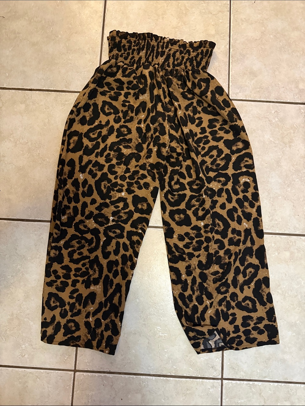 High-Waist Wide Leg Leopard Print Pants - Brown/Black